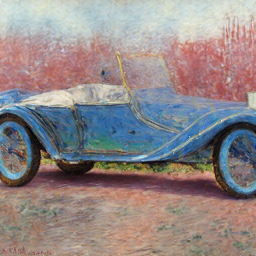 A painting of a sport car in the style of Monet